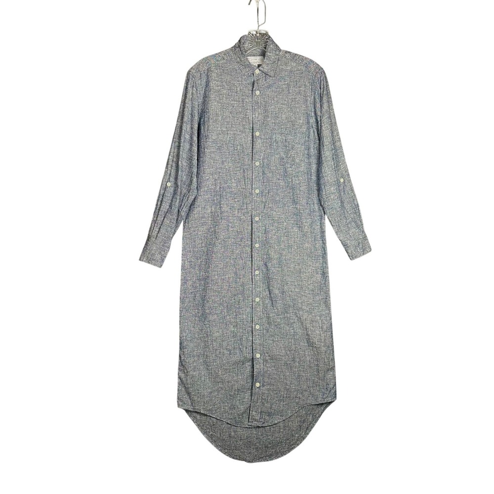 Emily Phillips Womens Coastal Hemp Cotton Button Down Shirt Dress Blue Size 3 S